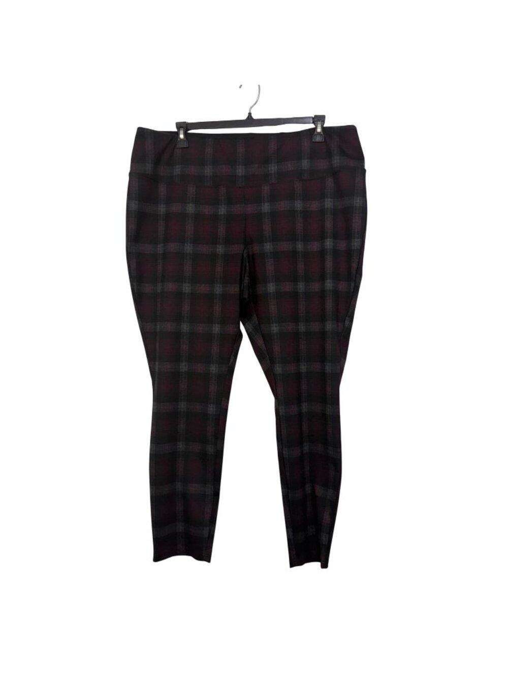 Per se Women Plaid Tummy Control Leggings SZ 2X Polyester Blend Burgundy & Gray